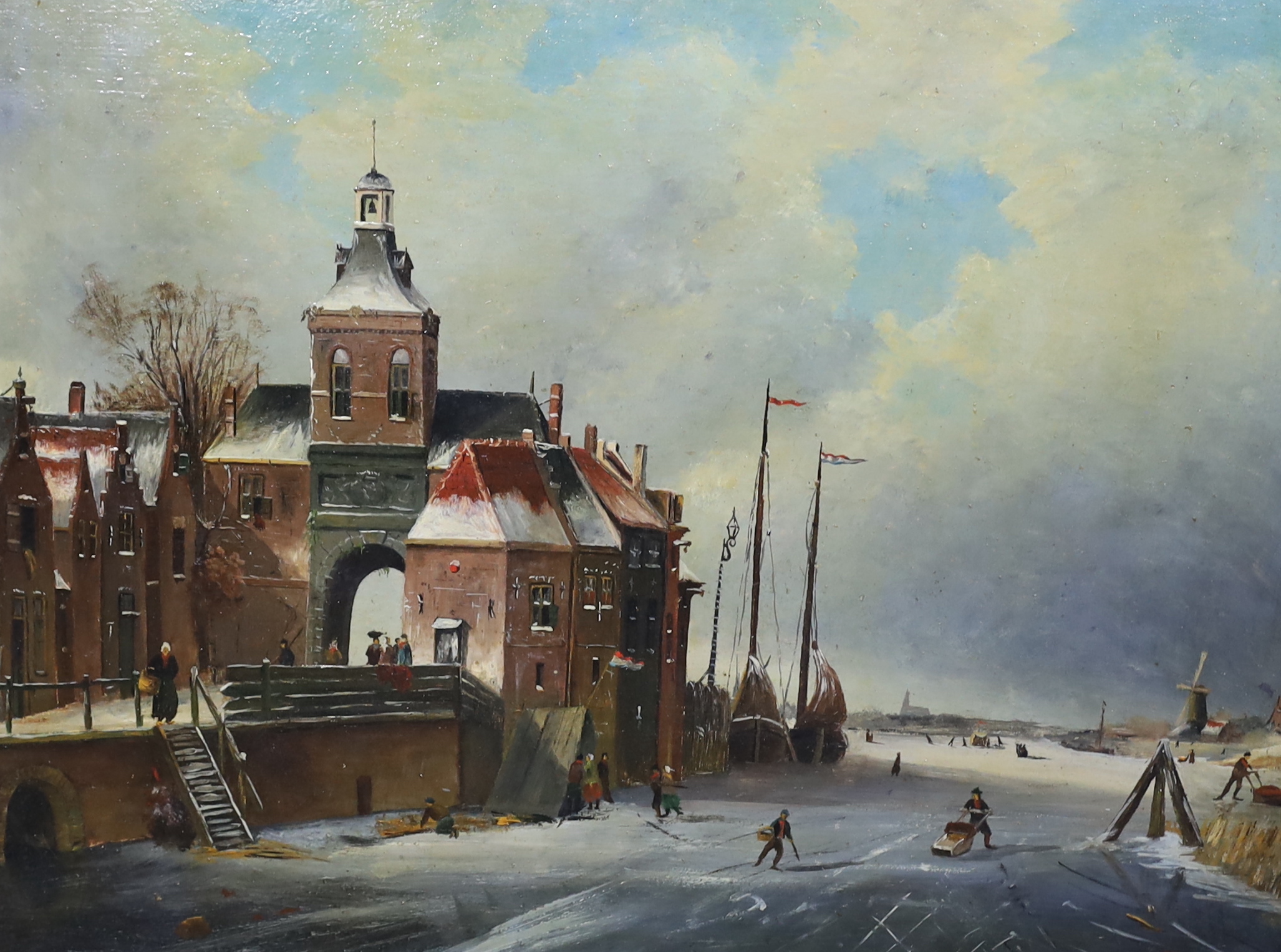Attributed to Johannes Francis Spohler (Dutch, 1853-1894), oil on wooden panel, Dutch winter scene with figures on the ice, bears signature 39.5 x 51cm , Literature: Marius, Dutch Painters of the 19th Century